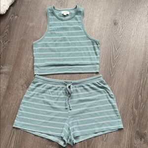 Colsie Teal Striped Pajama Set Medium